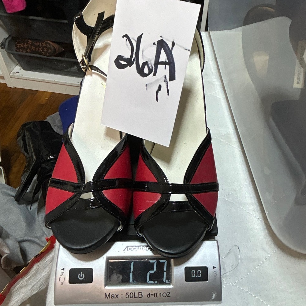 Womens Red Black Patent Leather Stiletto Heels Ankle Strap‎ Peep Toe Shoes 42M - Picture 10 of 10